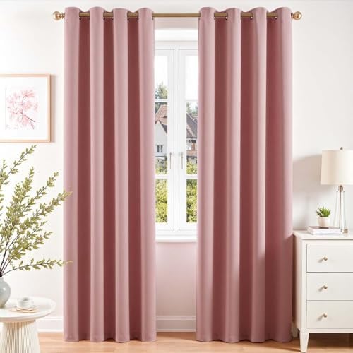 Vangao Vorhang Blickdicht mit Ösen Wohnzimmer H220 x B140 cm 2er Set, Rosa | Verdunklungsvorhänge Lichtundurchlässig 220 cm lang, Gardinen Wohnzimmer Schlafzimmer Kinderzimmer Thermovorhang Pink