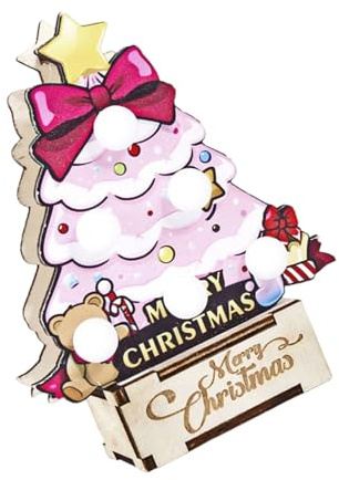 Albero di Natale realizzato a mano in legno illuminato a LED, delicato ornamento da scrivania, regalo per feste, albero di Natale in legno con luci a LED