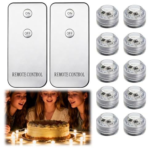10pcs LED mit Fernbedienung, LED Wasserdicht, Unterwasser Mini Teelichter | Warmweiße Poolbeleuchtung mit 2 Fernbedienungen, Kabellose Poolbeleuchtung für Aquarium Spa Vase Teich Hochzeit Party