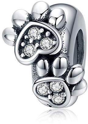 Qings 925 Silber Tier Spacer Charm, geeignet für Damen, Hundepfoten-Design Katzenpfote Vierblättriges Kleeblatt-Elegantes Anhänger-Armband Schmuck