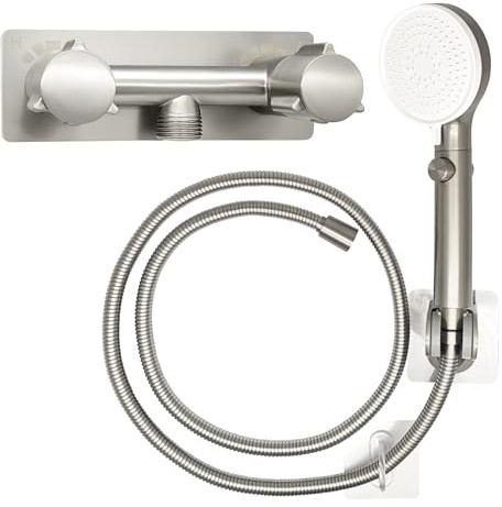 Robinet de douche entièrement en métal avec tuyau et pommeau de douche, pommeau de douche de camping-car, pommeau de douche marche/arrêt avec anneau de guidage de tuyau et support de douche pour