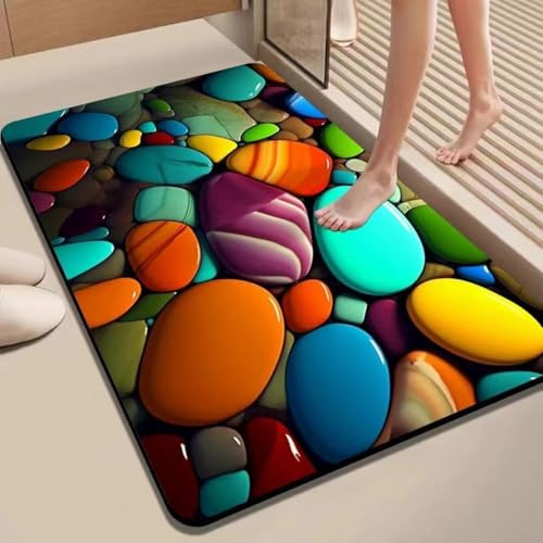 Badematte mit Kieselstein-Design, saugfähig, rutschfest und stilvoll, 40 x 60 cm