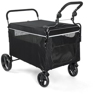 GarveeHome 2-in-1 Klappbarer Hundewagen Für Große Hunde Bis 50 kg | Haustiere Buggy Mit Netzfenstern, Getränkehalter & 360° Rädern | Transportwagen Für Haustiere