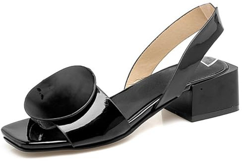 Wtharosa Sandali Slingback Donna Tacco A Blocco Basso Punta Aperta Pelle Verniciata Fibbia Sandali Casual Scarpe da Lavoro per Ufficio Uso Quotidiano Ed Estate,Nero,41 EU