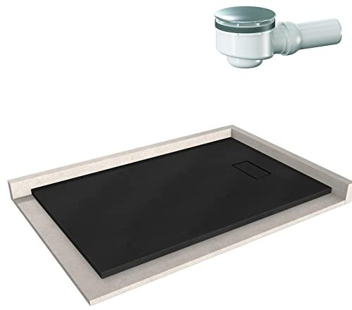 BERNSTEIN - Receveur de douche rectangulaire 90x140x3,2cm Noir Bac douche + Bonde Dallmer Orio verre-résine SMC Effet pierre antidérapant, Pente + Drain inclus, Résistant & Durable - série GT