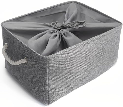 Mangata Zusammenklappbare, verdickte Aufbewahrungsbox aus Leinen mit Seilgriffen (Grau, Jumbo)