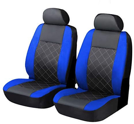 Carseatcover-UK® Front Pair of BLUE/BLACK KNIGHTSBRIDGE LEATHER LOOK Car Seat Covers