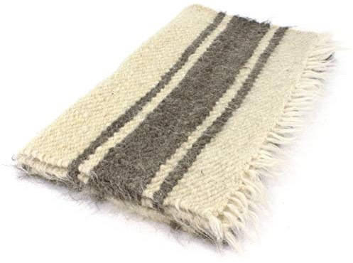 Vehi Mercatus Handgewebte Wolldecke (grau/weiß Gemustert, 70 x 150 cm)