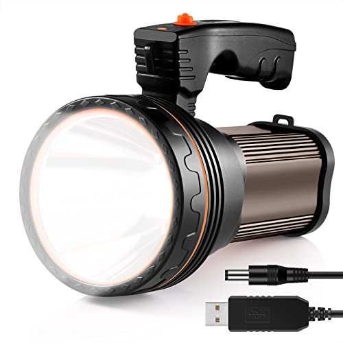 Potente linterna recargable LED AF-WAN, portátil, para hacer búsqueda, linterna superbrillante, 9000 mAh y 7000 lúmenes, impermeable, foco reflector lateral, linterna con USB que carga el teléfono