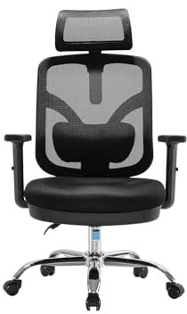 Angel Bürostuhl ergonomisch | Schreibtischstuhl hat verstellbare Lordosenstütze & Kopfstütze | Office Chair mit Höhenverstellung und Wippfunktion | Bürostuhl 150 kg belastbar | Farbe: Schwarz
