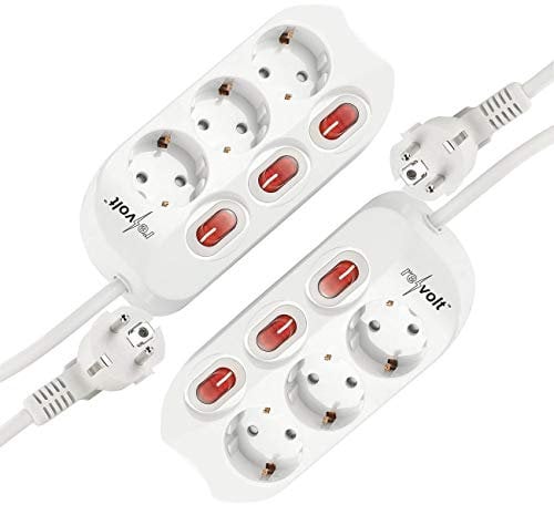 revolt Mehrfachsteckdosenleiste: 2er-Set 3-Fach Steckerleisten, einzeln abschaltbar, bis 3.680 Watt (Steckdosenleiste schaltbar, Steckdose schaltbar, Verlängerungskabel)