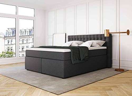 Betten Jumbo King Boxspringbett 140x200 cm 7-Zonen TFK Härtegrad H4 und Visco-Topper | Farbe: Anthrazit | versch. Größen verfügbar