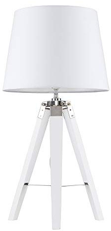 MiniSun | Modern White Wood and Silver Chrome Table Lamp with a White Tapered Shade | Table Lamps, Home Décor & Improvement Essential