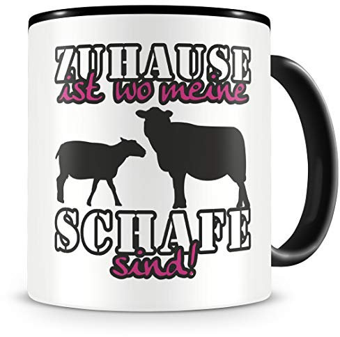Samunshi® Schafe Tasse mit Spruch Zuhause ist Schafe Geschenk für Schafe Fans Kaffeetasse groß Lustige Tassen zum Geburtstag schwarz 300ml