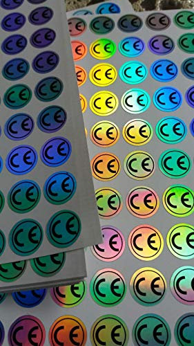 100 CE-Etiketten, Aufkleber, holografisch, 10 mm Durchmesser, selbstklebend, 15 mm Durchmesser.