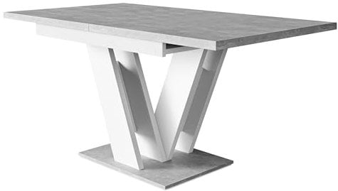 Mirjan24 Tisch für Esszimmer Atraks, Rechteckiger Esstisch, Praktischer Auszugstisch, Küchentisch, Esszimmertisch, Ausziehtisch (Weiß Matt/Beton)