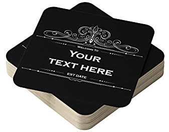 Personalised Beer Mats Pack of 24 - Absorbent Recyclable Cardboard Drink Mat Coasters 95mm x 95mm x 1mm Square - Accessories for Home Bars Pubs - CO-CARD-DI016-24 - ADD YOUR TEXT