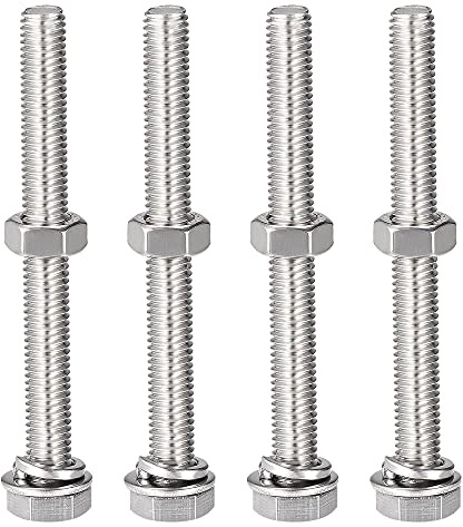 sourcing map M8 x 75mm Hex Head Screws Bolts, Nuts, Flat & Lock Washers Kits, 304 Stainless Steel Fully Thread Hexagon Bolts 4 Sets