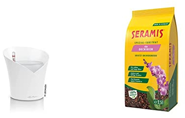 Lechuza ORCHIDEA All-in-One Orchideentopf, Weiß, Hochwertiger Kunststoff, Inkl. Bewässerungssystem und speziellem Orchideen-Substrat, 13960 & Seramis Spezial-Substrat für Orchideen, 2,5 l Gelb