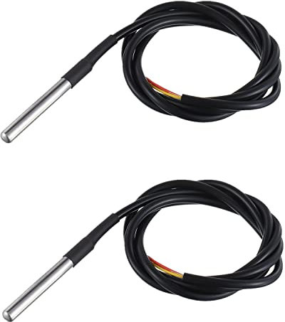 BOJACK 1M Temperatursensor Wasserdichter Temperaturfühler Kompatibel mit Arduino und Raspberry Pi Edelstahlpaket (Packung mit 2 Stück)