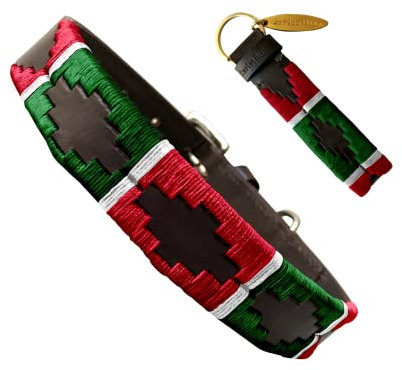 Carlos Diaz Echtes Leder gewachstes Premium-Polo-Hundehalsband mit Stickerei M