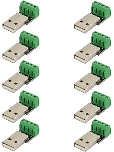 risingsaplings 10pcs USB Type A Male Socket Breakout Board with 3.81mm Pitch Terminal Blocks Adapter Connector DIP for DIY USB Power Supply/Breadboard