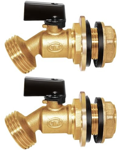 Joywayus Messing-Wasserbehälter/Regenfass Zapfhahn 3/4 Zoll ight Gewinde Vierteldrehung Kugelhahn und 1/2 Zoll Innengewinde auf 3/4 Zoll Außengewinde Schottkopf Fitting Wassertank Anschluss