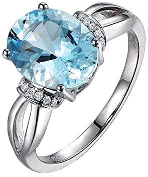Damen Ring Einfach, Aquamarin Ring 18 Karat Weißgold Ovaler Aquamarin 2,31 ct Diamant 0,07 ct Ringe Blau Schmuck Frauen