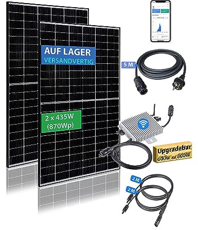 Balkonkraftwerk Solaranlage Stecker fertig Balkon Solaranlage mit Wechselrichter mit Halterung für Flachdach (1100Wp Ja Solar 2x425W Bifazial 5m Kabel, Hoymiles 800W)
