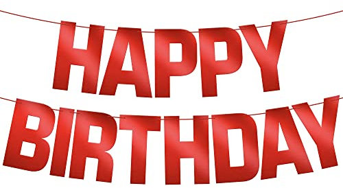 KatchOn Glänzendes Rotes Happy Birthday Banner - Vorbespannt, 3M | Geburtstagsdeko Schild für Dekorationen | Geburtstagsbanner, Girlande