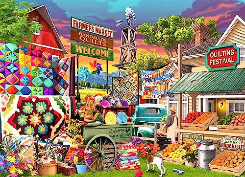 Vermont Christmas Company Quilting Festival Jigsaw Puzzle 1000 Piece - Colorful Puzzle for Adults - Randomly Shaped and Fully Interlocking Pieces
