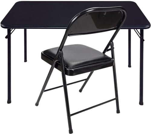 KAIHAOWIN Juego de Escritorio y Silla, Mesa de Ordenador/Comedor, Mesa Plegable Que Ahorra Espacio con Silla Plegable, Robusta Estructura de Metal para Oficina en Casa, Negro