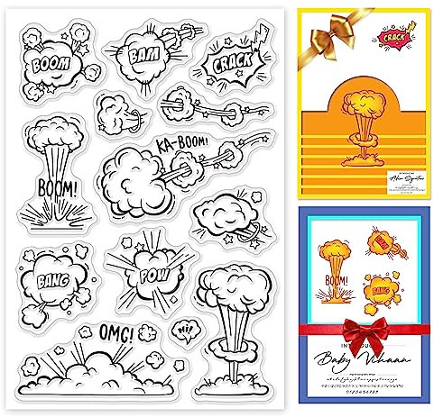 craspire Explosion Bombardment Transparente Gummistempel Bang Boom Wiederverwendbare Transparente Silikonsiegel Zum Basteln von Karten, Freunden, Grußworten, DIY, Scrapbooking, Journaling