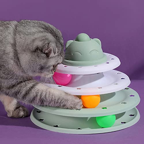 TITA-DONG Cat Ball Track, 3 Tiers Turntable Kitten Cat Ball Tower Cat Toy Roller, Interactive Kitten Fun Mental Physical Exercise Puzzle Kitten Toys for Cat Hunting Chasing Exercise