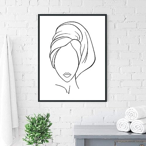 HTWLMM Abstraktes Frauengesicht Leinwand Bilder Schwarz-Weiß Strichzeichnung Malerei Poster Kunstdruck für Wohnzimmer Wohnkultur Wandbilder Deko (Rahmenlos) (Kein Rahmen,70X90CM)