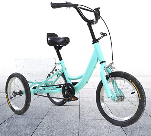 AOAPUMM 14 Zoll Kinder Dreirad, Single Speed 3-Rad Trike Tricycle, Kinderfahrrad 18T Schwungrad 1 Gang-Fahrrad 3 Räder Fahrrad Tricycle mit Einkaufskorb, Hellgrün