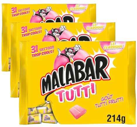 Malabar Chewing-gum Tutti 214 g (Lot de 3)