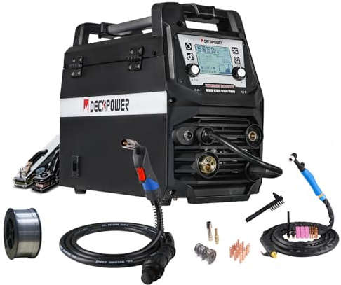 Decapower Saldatrice MIG MAG Sinergy MMA TIG 4 in 1 senza gas con gas Argon Co2 Saldatura 200A Saldatura di alluminio Apparecchiature di saldatura (XTRAMIG-200 SD PACK3)