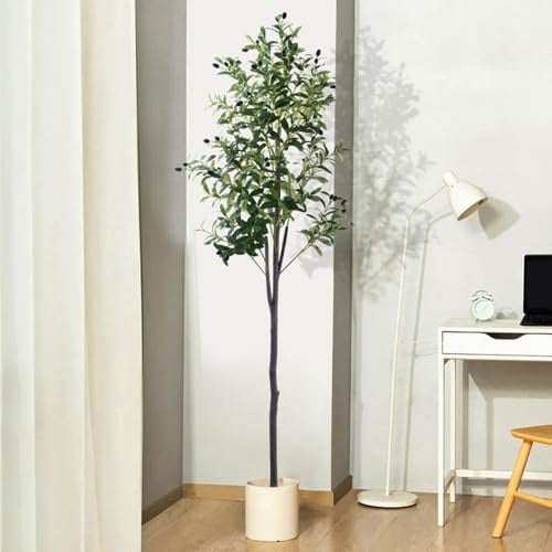 Faux Olivenbaum,künstlicher Olivenbaum mit natürlichem Holzstamm und realistischen Blättern und Früchten Hoher gefälschter Topf Olivenseide Baum für Home Office Dekor Innen und Außenbereich (180cm)