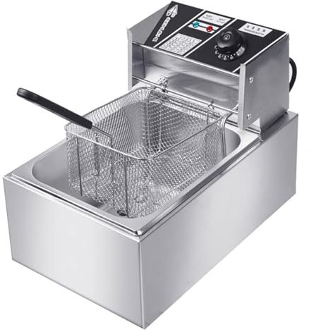 YOtat Friggitrice Elettrica da Banco da 6 Litri, Friggitrici Commerciali da 1500 W con Cestello di Scarico E Coperchio per Uso Ristorante per Patatine Fritte, Ciambelle al Tacchino, Cucina