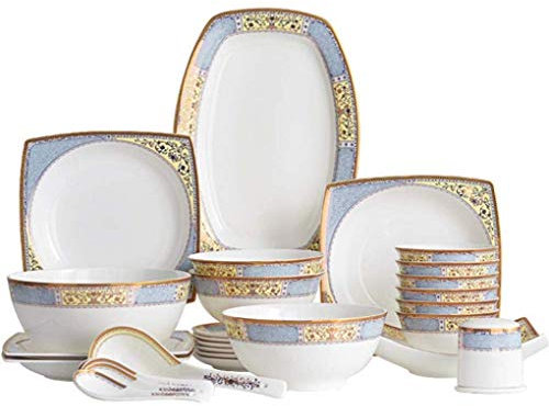 Juego de vajilla, vajilla de porcelana de 40 piezas para 6 personas, artesanía sobreesmaltada con combinación de vajilla con patrón Phnom Penh
