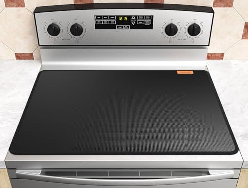 VIESEMBO Feuerfeste Herdabdeckung, 71,9 x 50,8 cm, Abdeckung für Elektroherd, hitzebeständige Glasplatte, Herdabdeckung, Küche, flache Herdabdeckplatten für Elektroherd, Schwarz