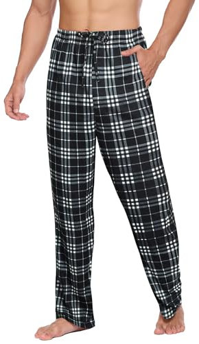 Ekouaer Pantalon Pyjama Homme Long Bas de Pyjama Pyjama à Carreaux PantalonJogging Chaud Homme Pantalon D'intérieur, noir + blanc, L