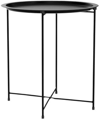 ASHSDI Klapptisch Camping, Klappbarer Beistelltisch Aus Metall, Runder Tisch, Klappbarer Tisch Für Heimcamping Kleiner Balkontisch (Color : Black, Size : 18.5 * 19.5in)