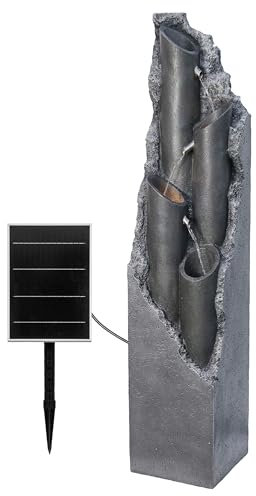 Dehner Gartenbrunnen Tubi, Solarbrunnen frostbeständig, Brunnen für Außen, mit LED Beleuchtung, ca. 113.2 x 27.5 x 27.5 cm, Polyresin, grau