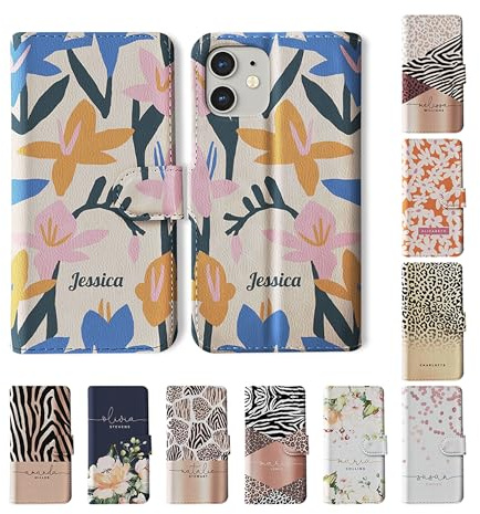 Tirita Personalised Wallet Phone Case for iPhone 11 With Card Holder – Leather Flip Case or Cover With Custom Name – Cute Personalised Gift for Women [10. Floral Lily Flowers]