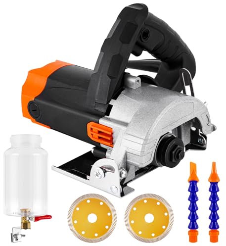 MXBAOHENG Tagliapiastrelle elettrico 1280 W Tagliapiastrelle bagnate elettricamente Taglierino per piastrelle a 45 gradi con Tubo Acqua con 3 lame 110 mm taglio 0-30mm per Piastrelle/Ceramica/Pietra