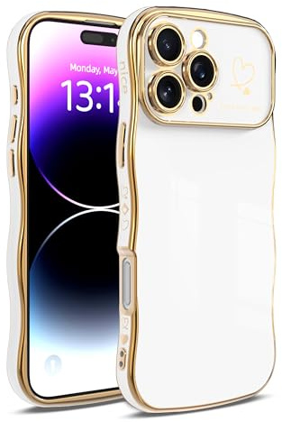 IAIYOXI for iPhone 11 Pro Case for Women & Girls - Cute Wave Design with Curly Shape, Heart Pattern, Raised Camera Protection, Luxury Plating, Shockproof（iPhone 11 Pro, White）