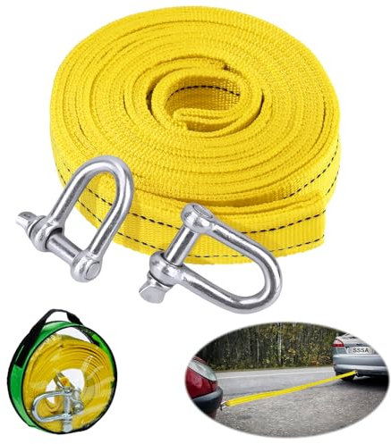 4 Metri Corda Traino Auto, 5 Tonnellate Cinghia Di Traino, Corda Traino Fuoristrada, Corda Di Trazione per Auto, Con 2 Ganci a U Di Sicurezza E Sacca Di Custodia, Adatto a Tutte Le Auto e Ai Suv