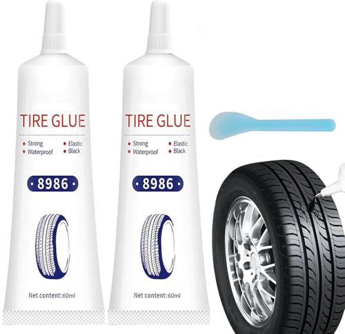Pegamento Vulcanizante, Kit Repara Pinchazos Coche, Kit Antipinchazos Coche,Pegamento Impermeable para Neumáticos Sellador con Boquilla y Raspador, Reparar Agujeros y Grietas en Varios Neumáticos,2pc